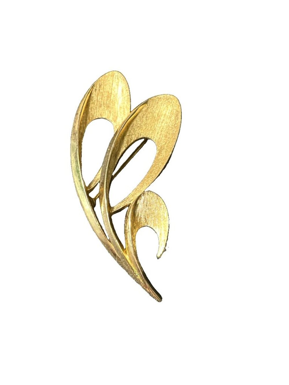 Vintage Crown Trifari Brushed Gold Tone Stylized Swirl Brooch